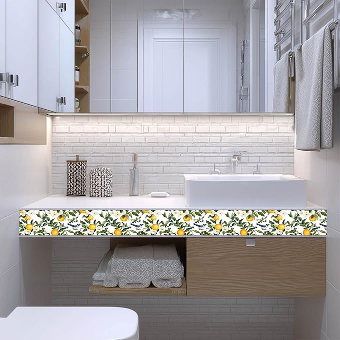 IVN Wallpaper Border Peel and Stick PVC Citrus Blossom and Bird Design 4x196