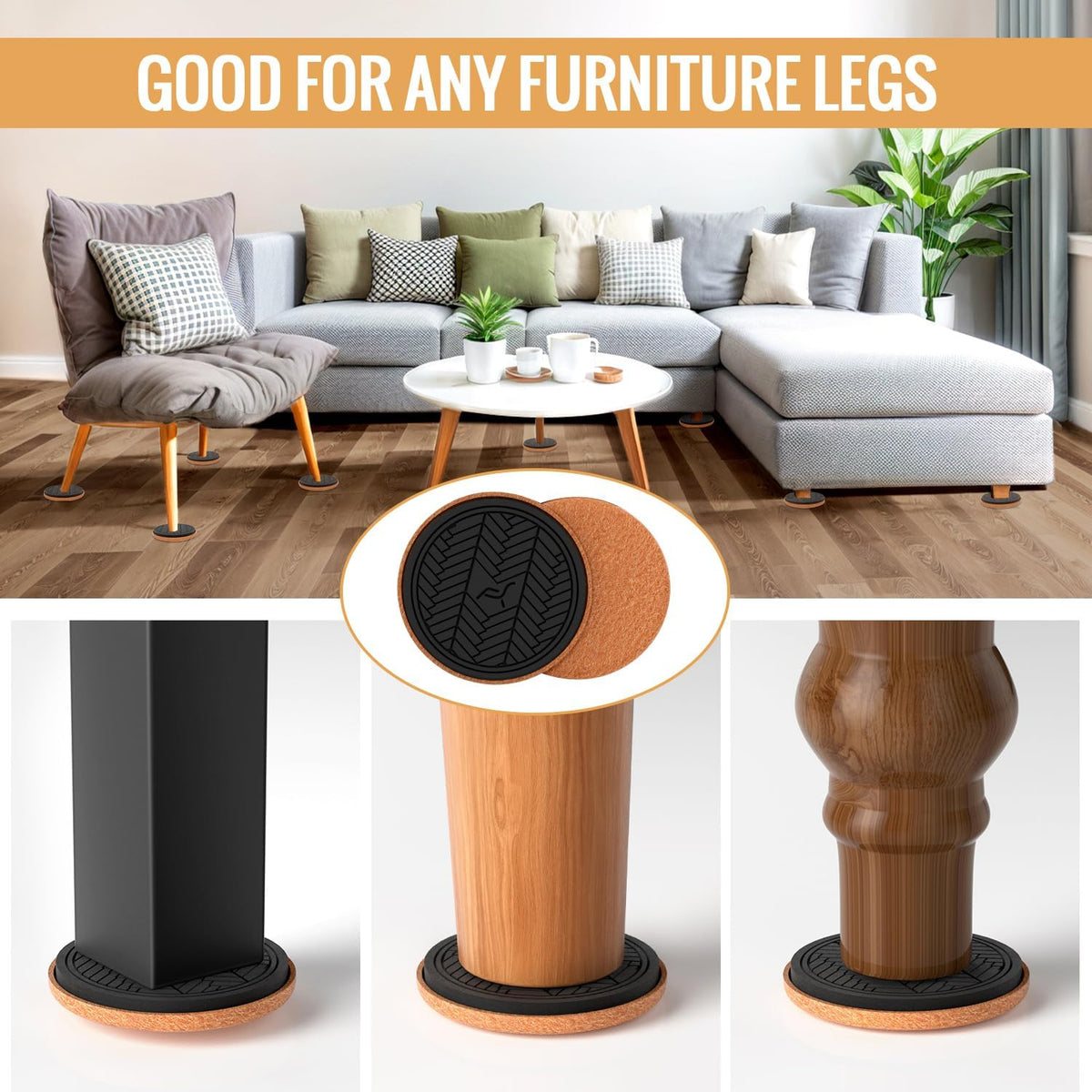 Felt Furniture Sliders for Hardwood Floors, PISAO 32 PCS 3 ½” Heavy Duty Furniture Movers - Unique Non-Scratch Design, Thick Felt Pads for Hard Surfaces, Move Large Furniture Easily