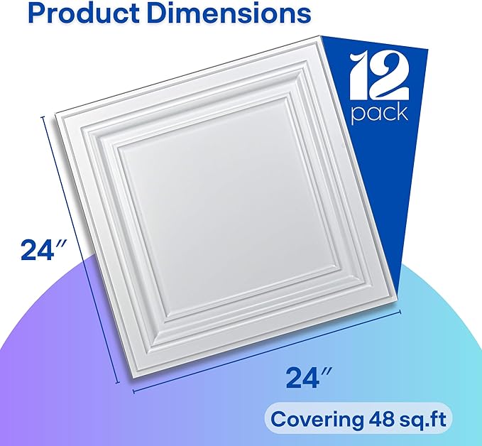 Art3d 12-Pack PVC Drop Ceiling Tiles, 2ft x 2ft, Bright White Finish