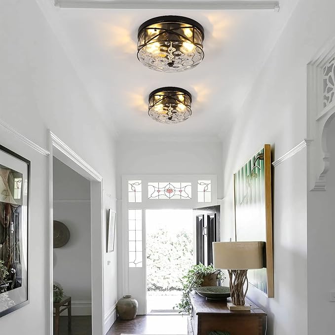 2-Light Flush Mount Ceiling Light Farmhouse Kitchen Island Ceiling Light with Bubble Glass Close to Ceiling Light Fixture for Living Room Bedroom Foyer Hallway