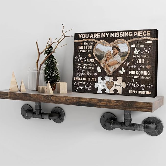 Dem Canvas Personalized Canvas Prints, Custom Photo And Name, You Are My Missing Piece, Wedding Gifts For Couple Anniversary Wedding Engagement Gift For Couples Canvas (12x08)