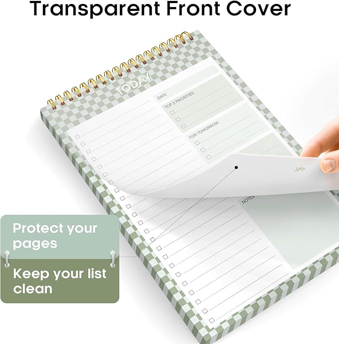 Taja To Do List Notepad - To Do List Notebook for Work with 52 Sheets, 9.8" x 6.5", Undated Daily Planner Perfect for Daily Tasks and Goal Setting, Notepad Suitable for Office, Home & School - Mint Checkered