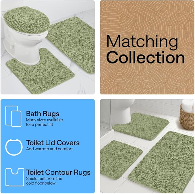 GORILLA GRIP Bathroom Rug Sets, Soft Chenille 2 Piece Area Rugs Set, Toilet Base Mat and 30x20 Carpet, Absorbent Microfiber Washable Mats Dry Quickly, Home Décor and Bath Room Accessories Sage Green