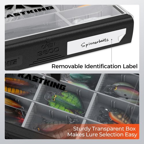 KastKing HyperSeal Waterproof Tackle Box, 3600 and 3700 Tackle Trays, Fishing Tackle Box Organizer with Removable Dividers, Lure Box and Terminal Tackle Storage,Black