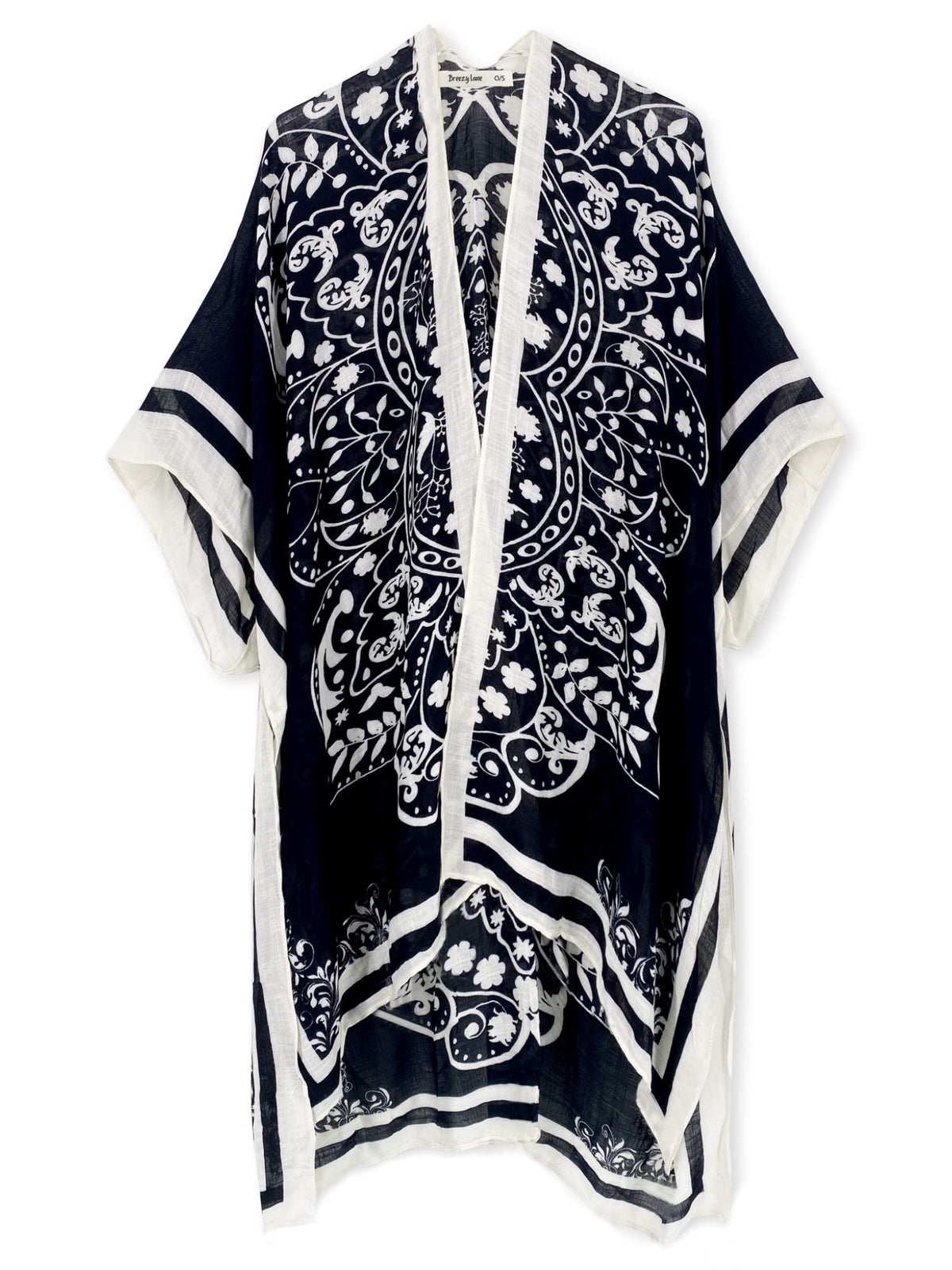 Breezy Lane Kimonos for Women Beach Coverup Bathing Suit Cover Ups for Swimsuit Boho Kimono Cardigans with Black Print
