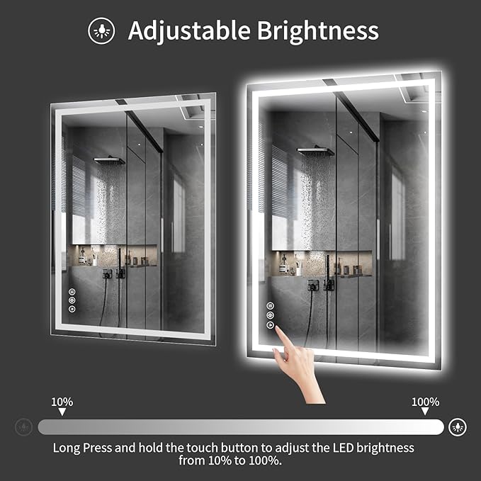 Koonmi 36"x30" LED Mirror for Bathroom, 90CRI Anti-Fog Vanity Mirror