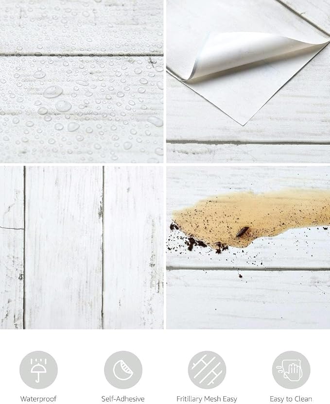 Abyssaly White Gray Wood Paper 35.4 in X 196 in Self-Adhesive Removable Peel