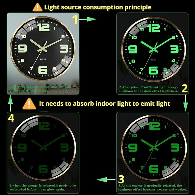 12-inch wall clock, powered by AA batteries, silent operation, large font