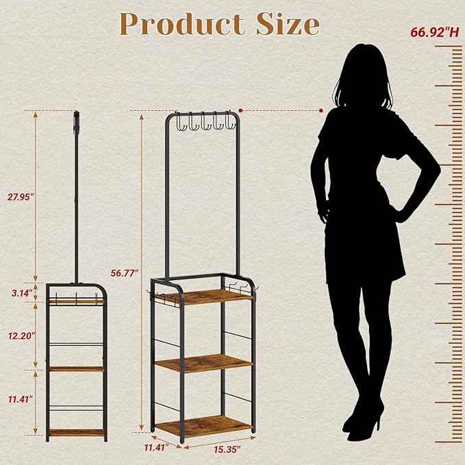 Floor-Standing Purse Organizer for Closet with 5 Hangers & 6 Side Hooks, Tall Purse Rack Stand for Purse Storage, High-Capacity Handbag Organizer, Multi-Purpose Purse Storage Organizer for Small Place