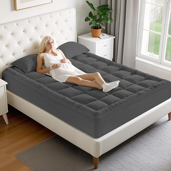 MATBEBY Full Size Mattress Pad - Cooling Breathable Mattress Topper, Quilted Fitted Mattress Protector, Pillow Top Mattress Cover with 8-21" Deep Pocket, Machine Washable, Dark Grey, 54x75 Inches