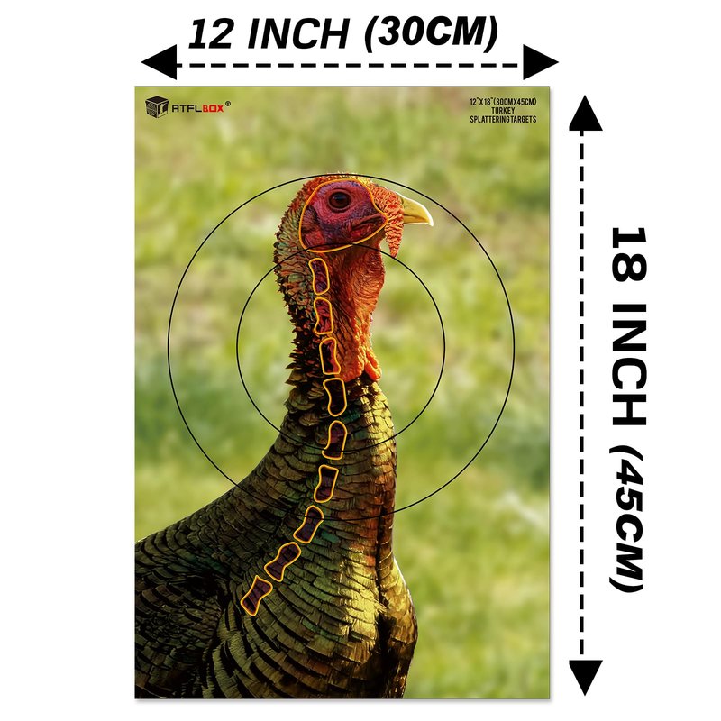 ATFLBOX 20PCS 12”x18” Splatter Turkey Target Stickers for Shooting Practice, Pre-Game Realistic Animal Target, Self-Adhesive Reactive Paper Targets for Shotgun