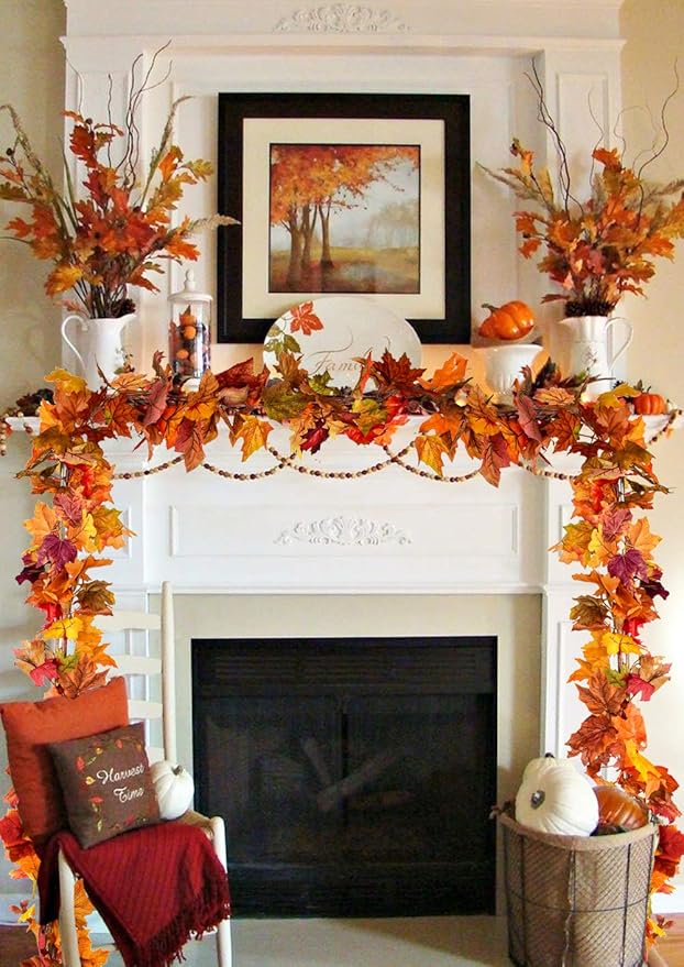 DearHouse 6 Pack Fall Garland Maple Leaf Clearance, 5.9Ft/Piece Hanging Vine Artificial Autumn Garland Thanksgiving Decor for Home Wedding Fireplace Party Christmas (Multicolor)