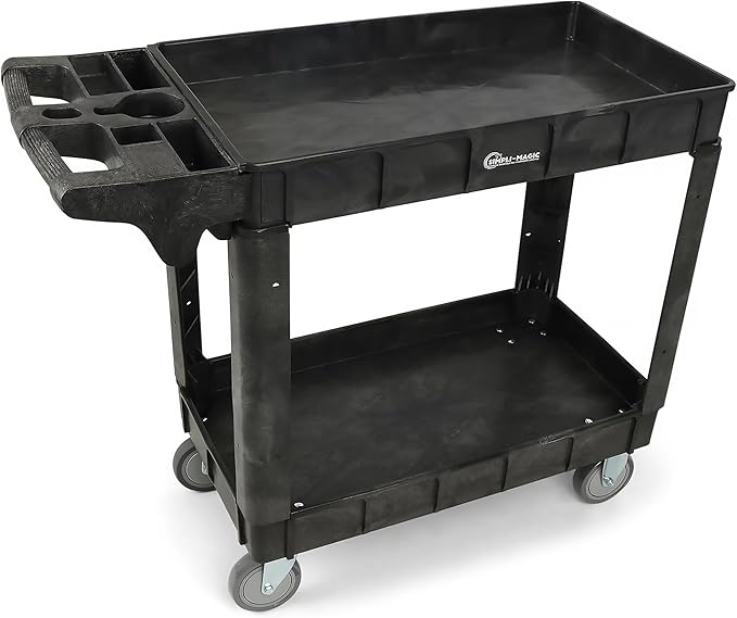 Simpli-Magic Simpli-Magic Rolling Utility Cart on Wheels, Heavy Duty with Ergonomic Handle, Deep Shelfs for Garage, Warehouse, Workshop, 600-Pound Capacity 40x33x17-Inch
