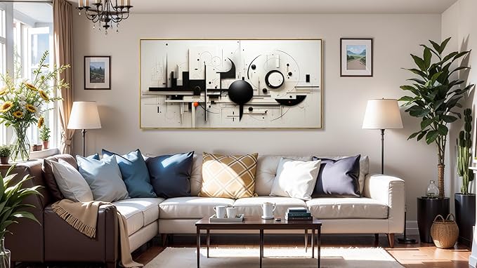Abstract Wall Art Black and White Modern Artwork Geometric Line Art Canvas Painting Wall Decor for Living Room Bedroom Dining Room Home Office Decor 20"x40" with Framed…