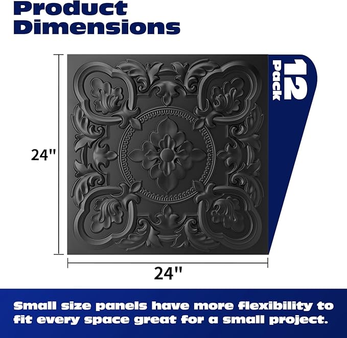 Art3dwallpanels 12 Pack Drop Ceiling Tiles, 24 x 24 Inch High Grade PVC 3D Wall