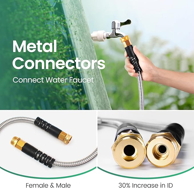 Cesun Metal Garden Hose 5FT, Short Connector, Water Lead-in Hose Extension, Kink-Free, Flexible and Lightweight, Drinking Water Hose for Hose Reel, RV