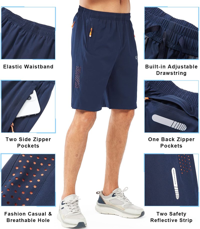 NORTHYARD Men's Athletic Running Shorts Gym Workout 7"/9"/5" Quick Dry Lightweight Sports Basketball Tennis 3 Zipper Pockets NAVY-9inch M