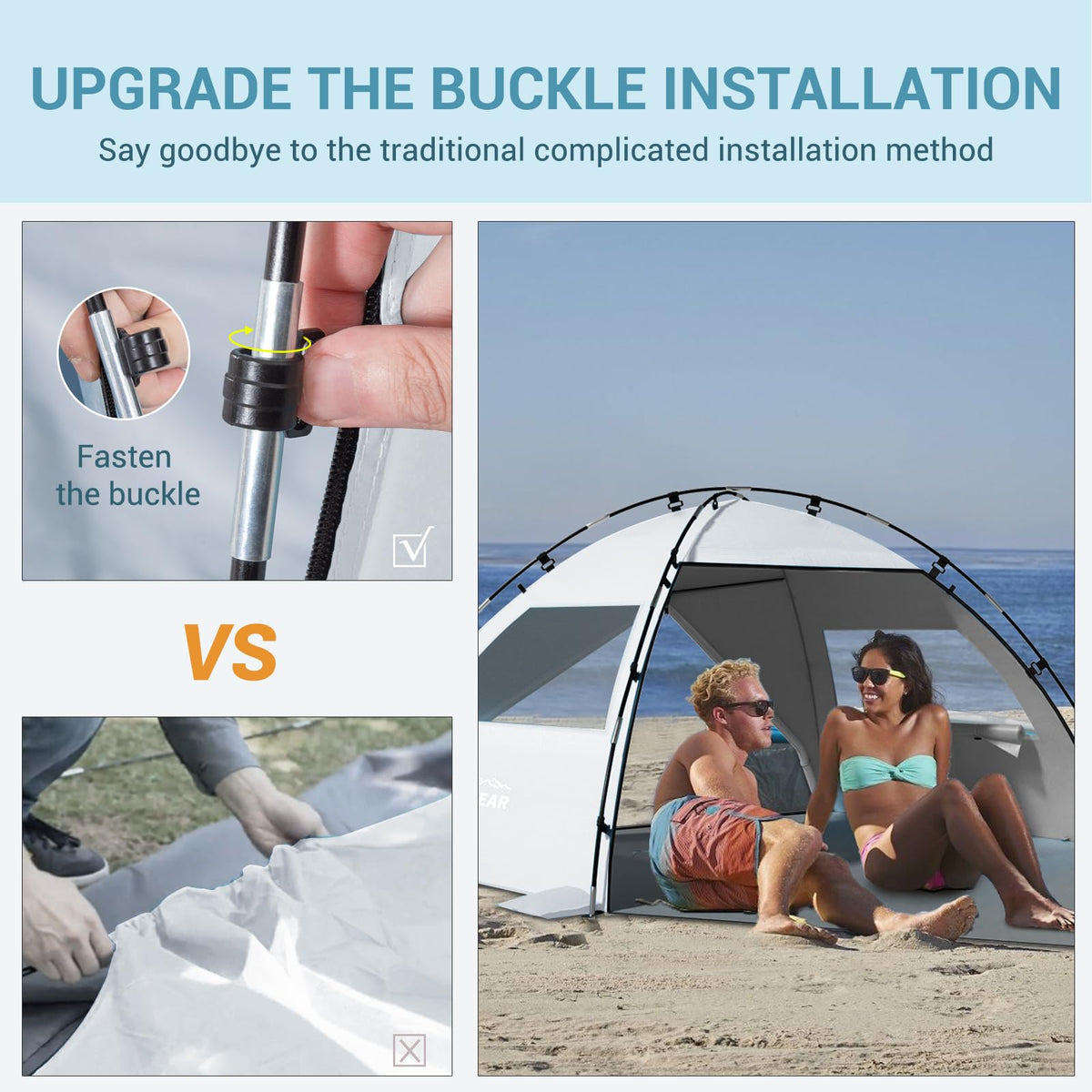 Elegear CumbreX™ Beach Tent Sun Shelter with Canopy, 4-5 Person Pop Up Beach Tent, Easy Setup UPF 50+ UV Protection Portable Lightweight Double Silver Coating Cabana Sun Shade Shelter - Silver