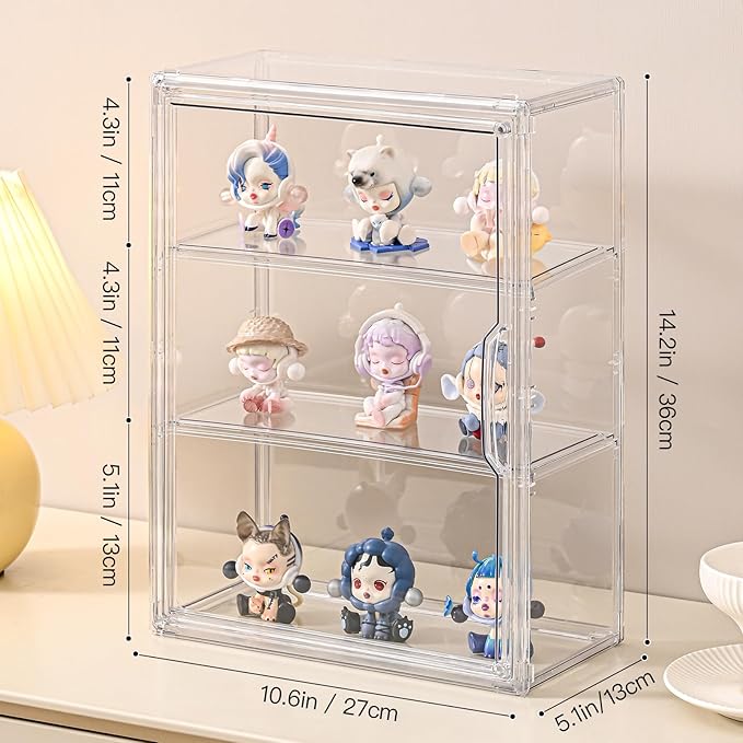 3 Tier Clear Display Case for Figures, Wall-Mounted Acrylic Storage Organizer