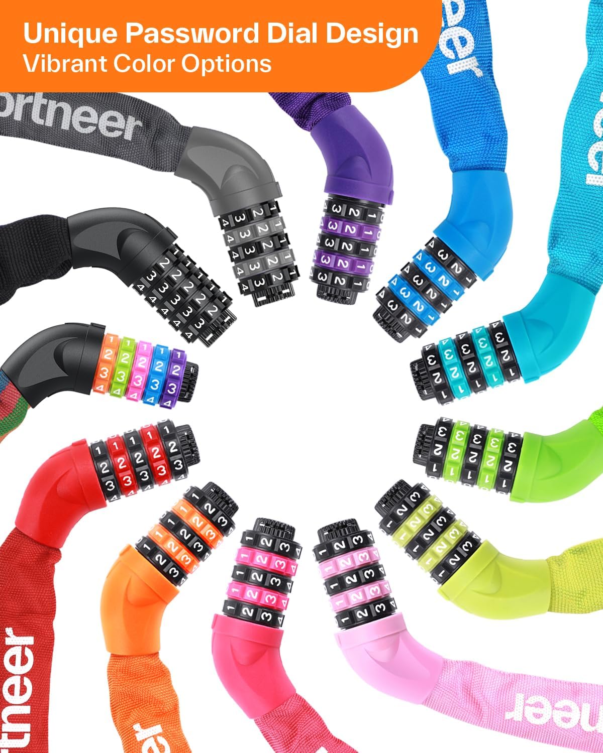 Sportneer Bike Lock - High Security 5-Digit Combination Chain Lock | Keyless Design, 3.2/3.6/4ft Length, 4/6mm Thick