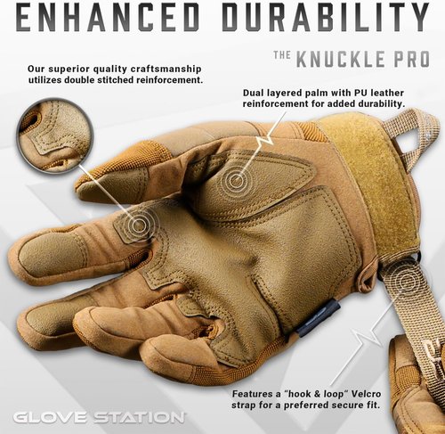 Glove Station Tactical Gloves - Touchscreen Utility Gear with Hard Knuckle Protection | Tan, X-Large