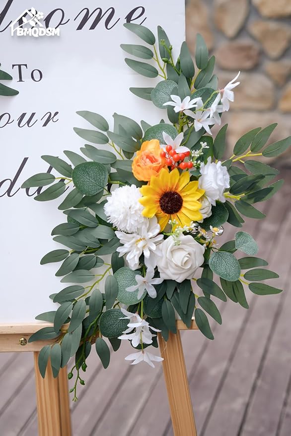Wedding Arch Faux Flowers Set of 2 Greenery Garland for Wedding Decor Ceremony and Reception Backdrop Decoration (Sunflower)