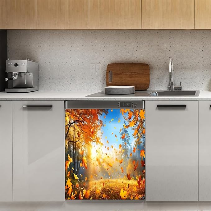 Autumn Forest Landscape Dishwasher Magnet Cover for The Front Magnetic Dishwasher Door Covers Dish Washer Sticker Wrap Home Decorative Appliances Panel Decal Kitchen Decor 23" x 26" (Magnetic)