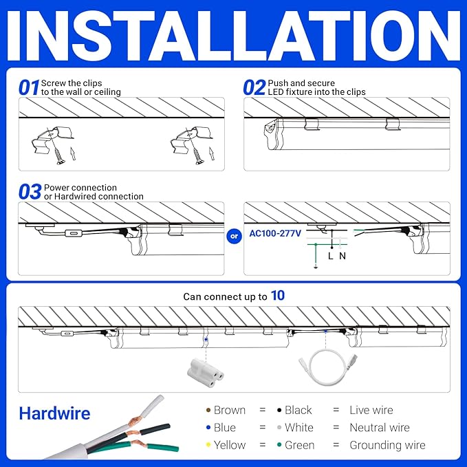 Barrina T5 3FT LED Shop Light, 5000K Daylight White, 16W Utility Light Fixture