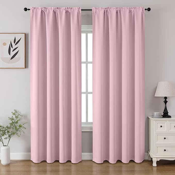 CUCRAF Light Pink Blackout Curtains 84 inch Length 2 Panels Set, Rod Pocket