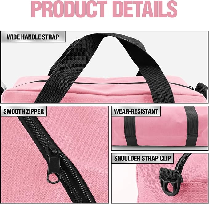 Small Tool Bag, Canvas Tool Storage Bag, Large Capacity Multipurpose Zipper Soft Tote Organizer Pouch for Electrician, Plumbing, Gardening,Tools Bags for Men (Pink, 12 Inch)