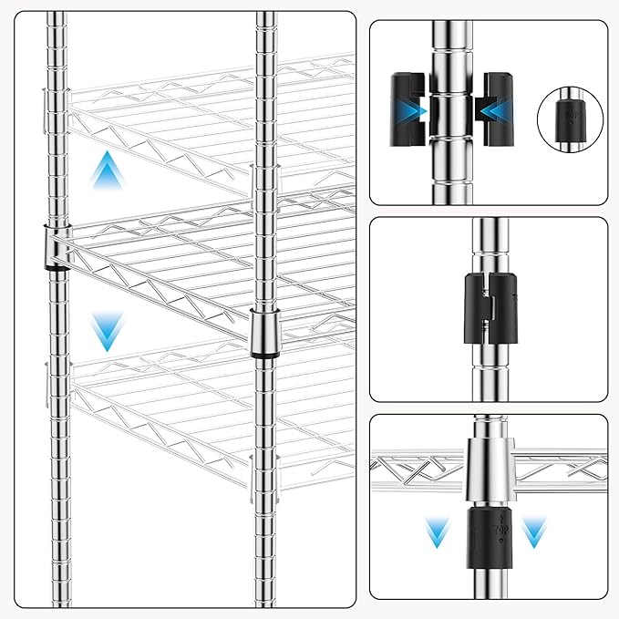 1000 lbs 4Tier Shelf Metal Storage Shelves Wire Rack Closet Organizers with Wheel for Garage Kitchen Bathroom Laundry Chrome 13.7" D x 23.6" W x 53.4" H