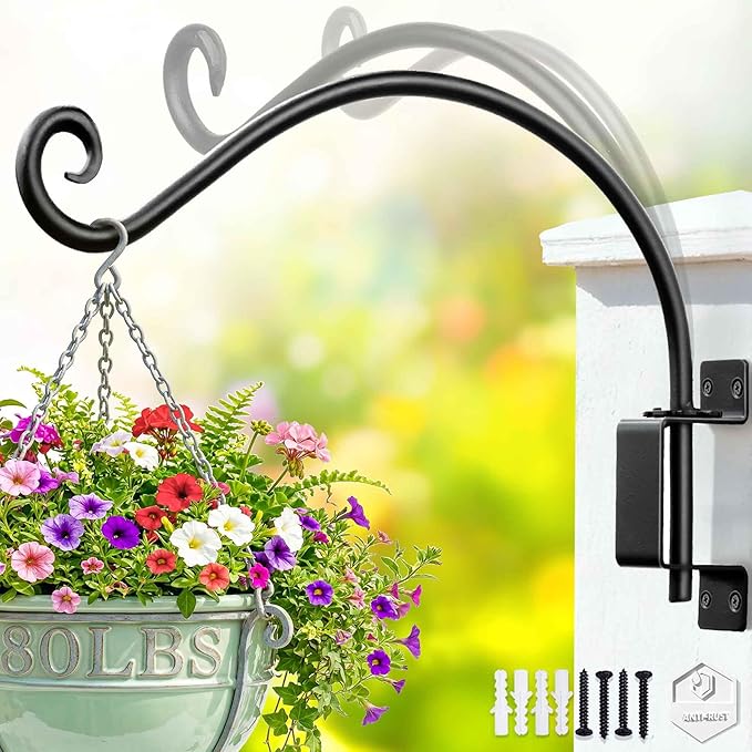 Qiang Ni Plant Hanger Outdoor: 22 Inch Bird Feeder Bracket for Garden Patio Decor - Swivel Adjustable Wall Mount Plant Hook for Hanging Flower Baskets