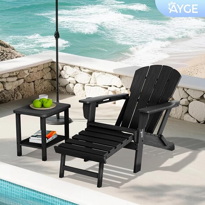 Ayge 17.7" Double Outdoor Side Table, Rectangular HDPE Adirondack End Table for Patio, Lawn, Pool, Garden, Backyard，Black