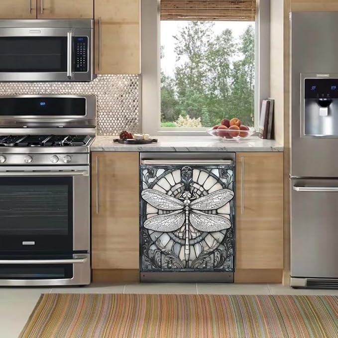 Dishwasher Magnetic Cover Front Door Dragonfly Refrigerator Magnet Decor Magnetic Sheet Sticker for Kitchen Appliance 23X26 in