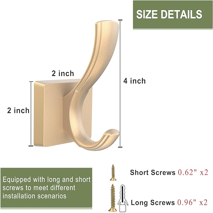 TOFIIGREM Gold Towel Hooks for Wall, Heavy Duty Thick Metal Bathroom Coat Hooks