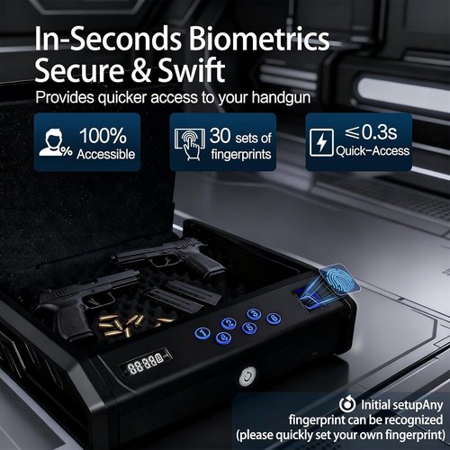 gun safe，with 3 Quick-Access Fingerprint，Passcode，Key.with LCD Display，with Pistol Safe Handgun Safe, Hand Gun Lock Box for Home Drawer Car Bedside Nightstand