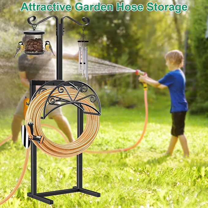 TomCare Garden Hose Holder Heavy Duty Water Hose Holder Holds 160 FT Hoses 4 Spikes Hose Reel Freestanding Hose Hanger Sturdy Hose Storage Stand for Outside Yard Lawn