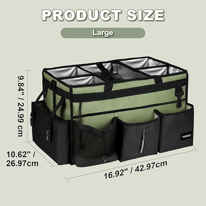 Large Cleaning Caddy Bag with Built-In Support Board, Cleaning Tote Organizer with Removable Divider, Supply Carryall with Adjustable Shoulder Strap and Waist Belt for Cleaners & Housekeeper