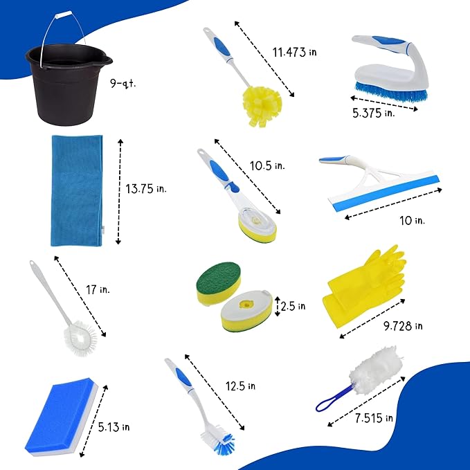 Cleaning Supplies Bundle, Home Office School Restaurants Bathroom Kitchen Laundry Floor Windows Walls Toilet Cars Appliances Furniture Household Chores Tools Brush Gloves Sponge Squeegees
