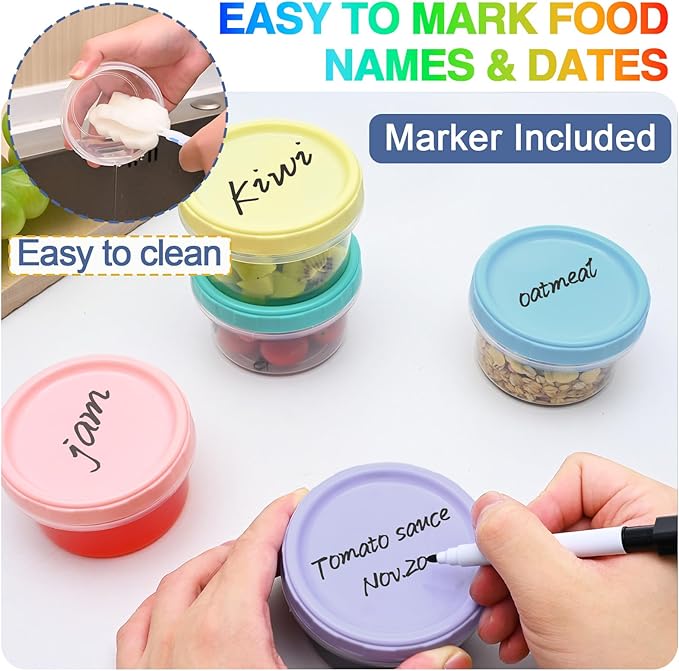 6pcs 8 oz Plastic Containers with Screw Lids, Reusable Clear Food Storage Containers with Pen and Brush for Snack Salad Fruit, Leakproof Small Freezer Containers, Microwave & Dishwasher Safe
