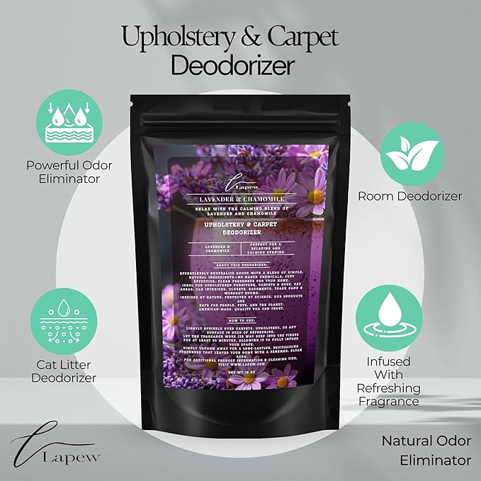 Lapew Lavender Chamomile Scented Cleaning Bundle | Carpet Deodorizer Powder (16 oz) & Mop Soap Concentrate (36 oz) | Pet-Friendly Odor Eliminator