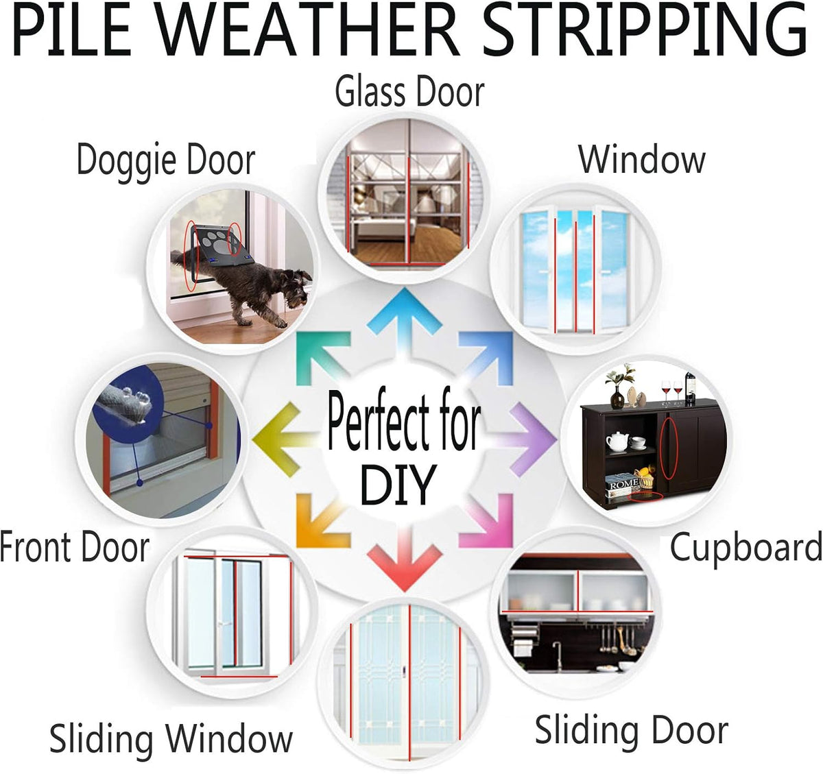 Weather Stripping Brush for Sliding Windows/Doors Frame Side,Pile Self Adhesive Weatherstrip Seal Strip Sealer Draft Stoppers (33ft x11/32 Backing x 3/16 Brush inch, Grey)