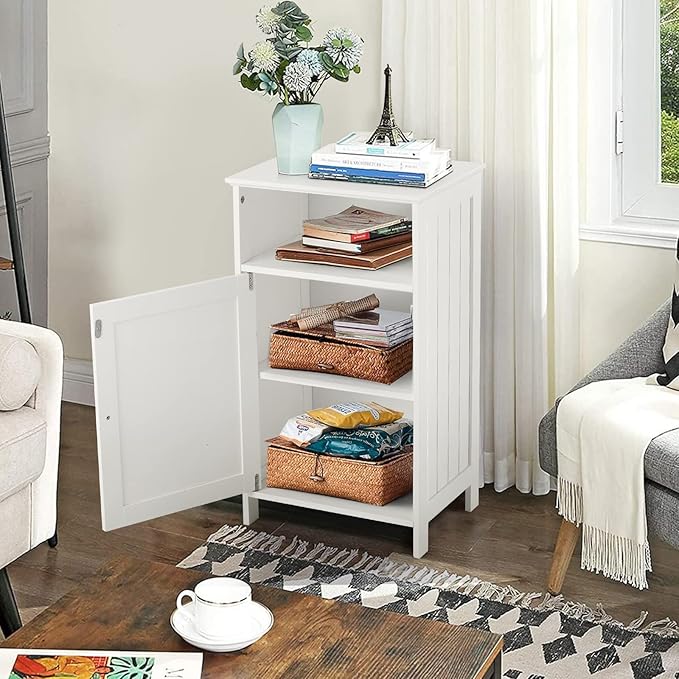 Safeplus Small Floor Storage Cabinet/Organizer with Drawer and Door, For Bathroom & Toilet, White