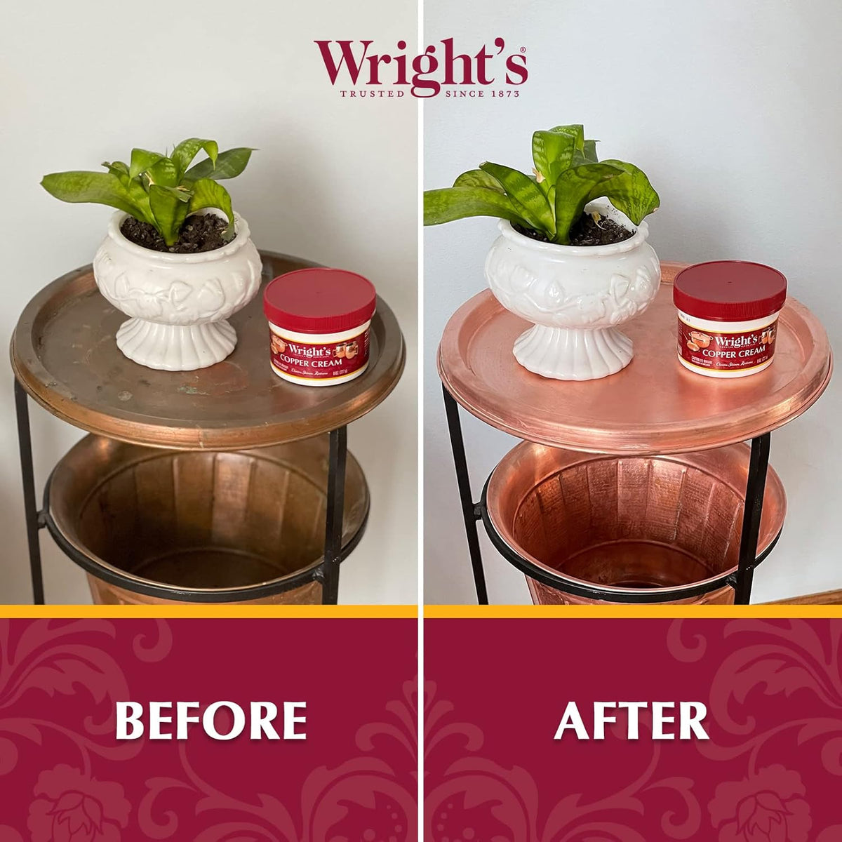 Wright's Copper and Brass Cream Cleaner - Gently Cleans and Removes Tarnish Without Scratching, 8 Ounce (Pack of 6)