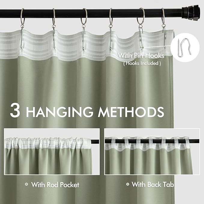 MIULEE Sage Green Back Tab Blackout Curtains 96 Inch Length 2 Panels Set