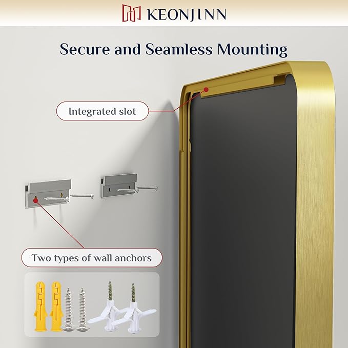 Keonjinn Gold Bathroom Mirrors for Over Sink, 22” x 30” Rounded Rectangle