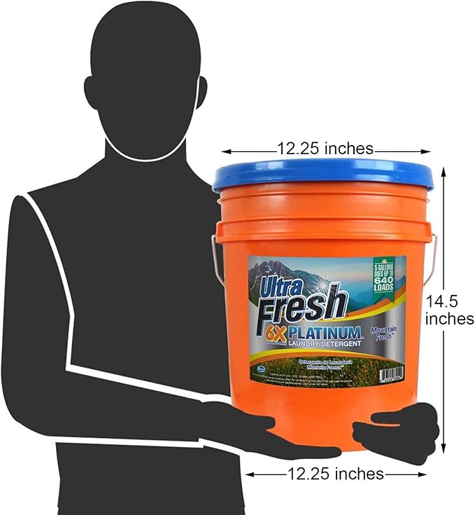 Ultra Fresh 6X Platinum 5 Gallon Laundry Detergent Liquid for All Machine Types with Easy Dispensing Pump, Up to 640 Loads, Mountain Fresh (3 Pack)