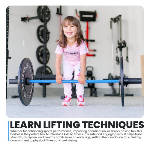 Synergee Kids Blue 5lb Barbell Child’s Weightlifting Bar with 2" Sleeves. Beginner Training Bar for Boys & Girls. Youth Fitness & Strength Training.