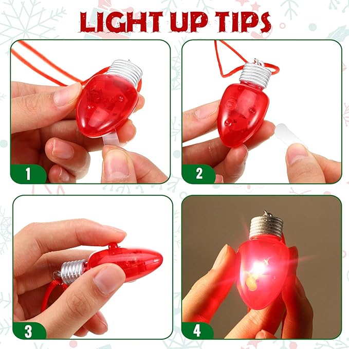 Yinkin 30 Pcs Christmas Light up Necklace for Adults Flashing Necklaces Christmas Accessory for Xmas Party Favors Stocking Stuffers Christmas Ornaments Decoration Party Supplies (Bulb)