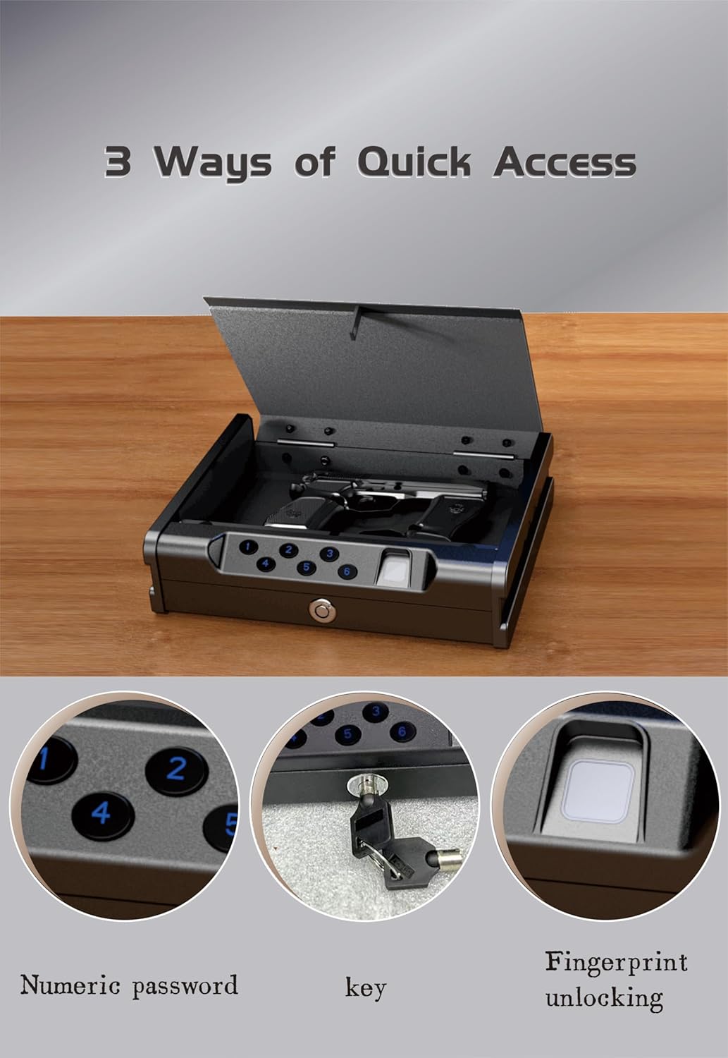 VORanex Gun Safe - Quick-Access Handgun Safe for 2 Pistols with Fingerprint & Passcode | Voice Prompt Feature